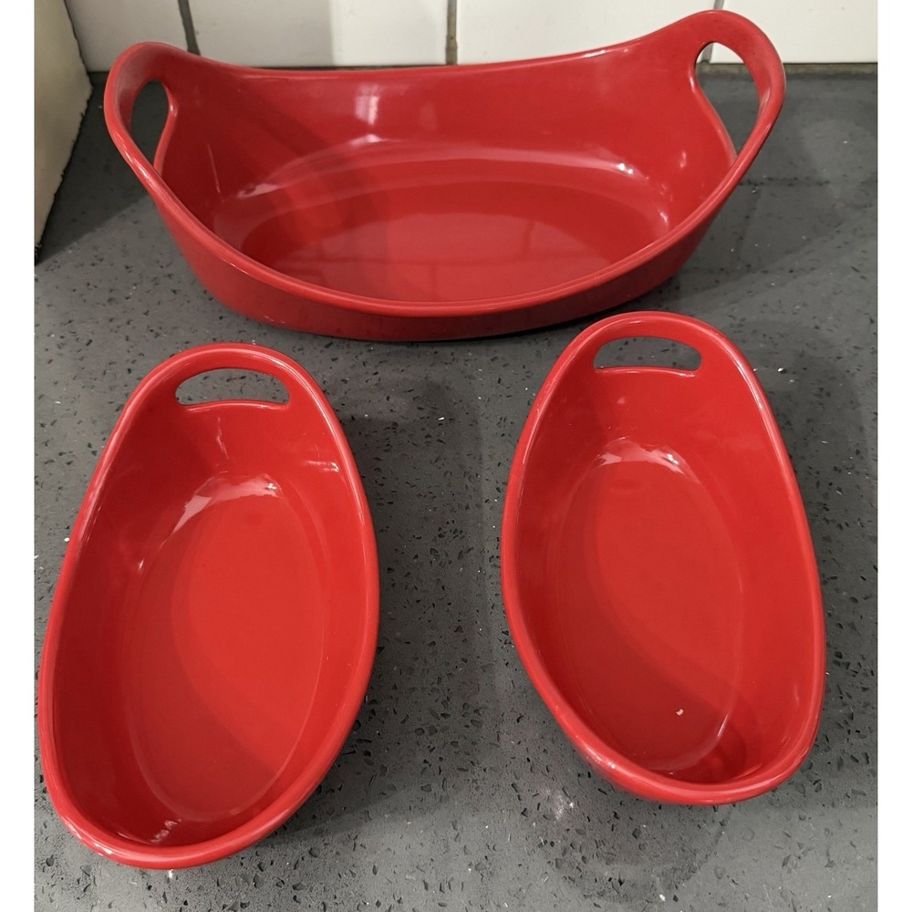 Rachael Ray Red Stoneware Oval Bubble & Brown 12 Oz & 1.25 Quart Baking Dish Set